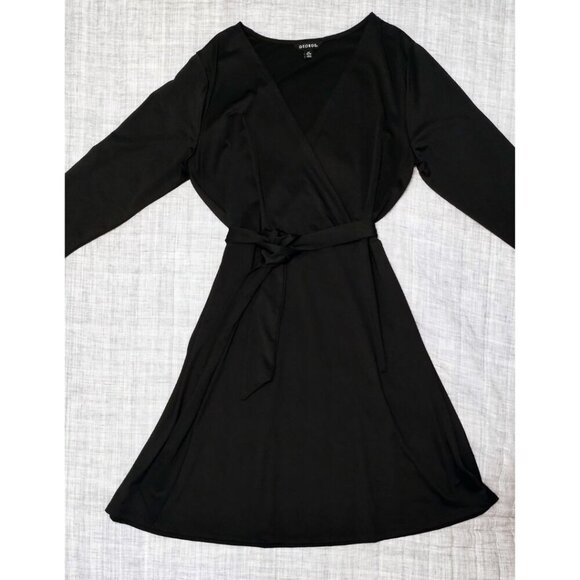 Like New Women's Black George Long-Sleeved Faux Wrap Dress (Size: Large … - Picture 4 of 4